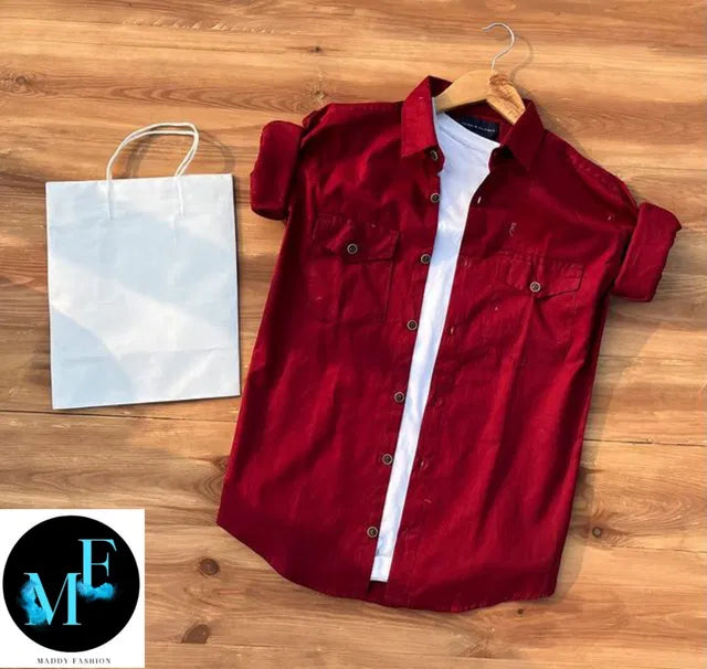 Men Cotton Blend Double Pocket Full Sleeves Shirt Pack of 2