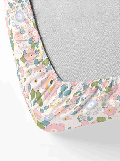 Super Soft Glace Cotton All Round Elastic Fitted Double Bed Bedsheet with 2 Pillow Covers-72x78x8