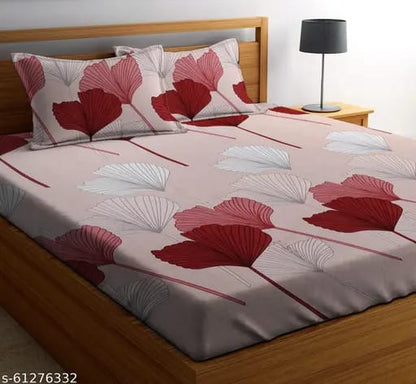 Super Soft Glace Cotton All Round Elastic Fitted Double Bed Bedsheet with 2 Pillow Covers-72x78x8