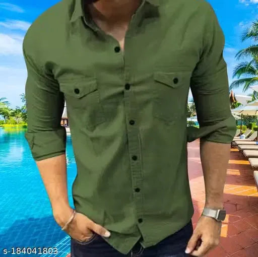Men Cotton Blend Double Pocket Full Sleeves Shirt Pack of 1