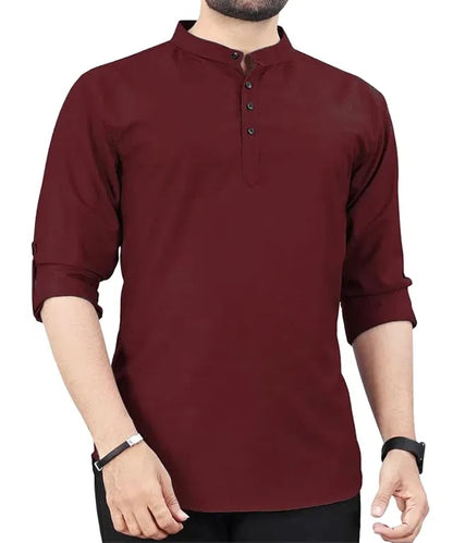 Men's Slim Fit Full Sleeve Cotton Short Kurta Pack of 1
